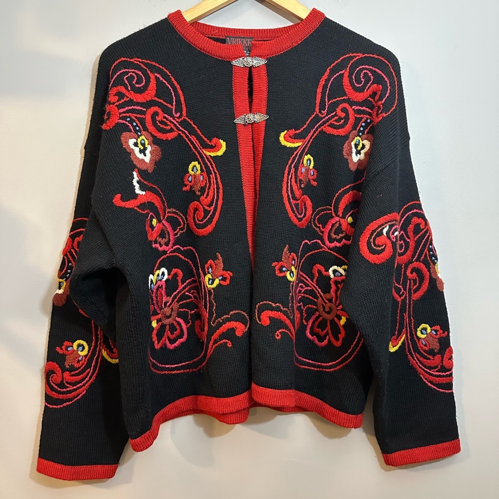 Vrikke L Wool Norwegian Cardigan Sweater Red/Black